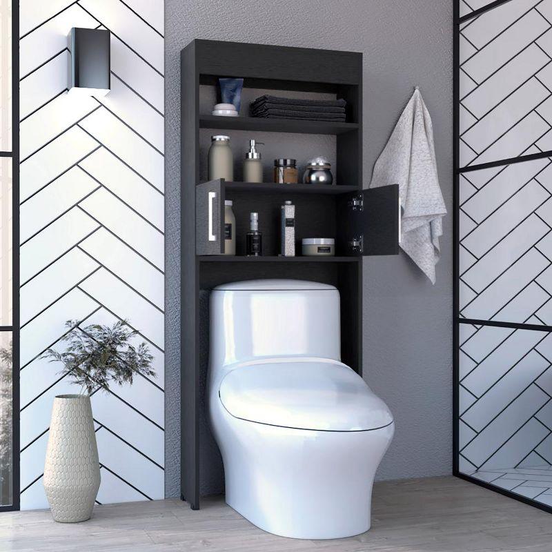 63'' Black Particle Board Over-The-Toilet Cabinet with Double Doors