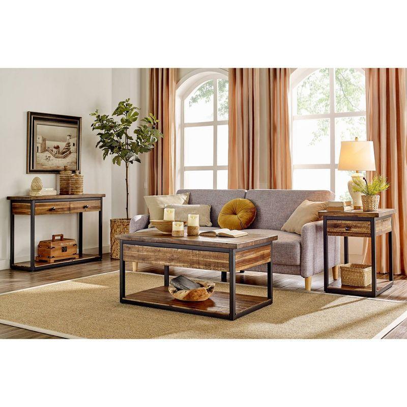 Claremont Rustic Wood End Table with Drawer and Low Shelf Dark Brown - Alaterre Furniture: Steel Frame, Acacia Top, Spot Clean