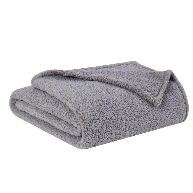 My World Full/Queen Cloud Faux Shearling Blanket Gray: Cozy Polyester, Machine Washable, All Ages