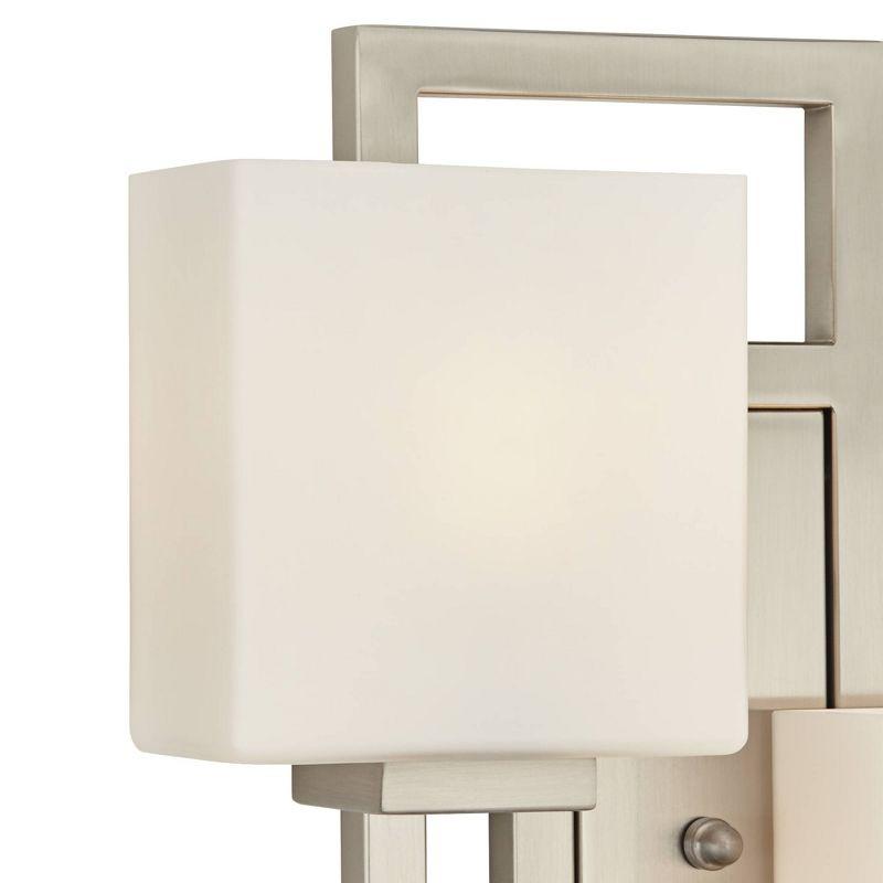 Possini Euro Design Modern Wall Light Sconce Brushed Nickel Hardwired 15 1/2" 2-Light Fixture Square Opal Glass Bedroom Bathroom