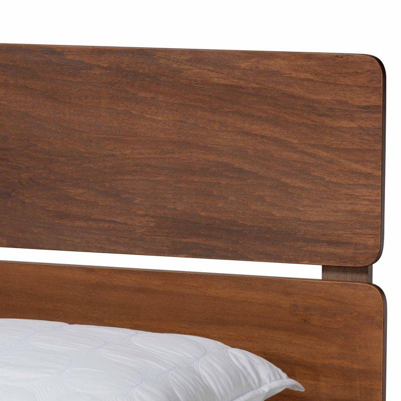 Modern Walnut Brown Full/Double Wood Upholstered Bed with Slatted Headboard