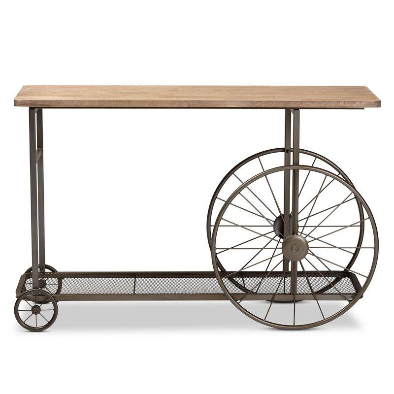 Terence Vintage Industrial Natural Wood and Metal Wheeled Console Table Black - Baxton Studio: Entryway Hallway Furniture