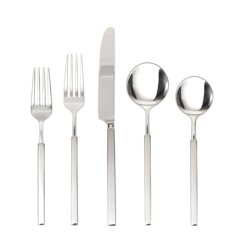 Fortessa Tableware Solutions 5pc Brushed/Mirrored Jaxson Flatware Set: 18/10 Stainless Steel, Dishwasher-Safe, Service for 1