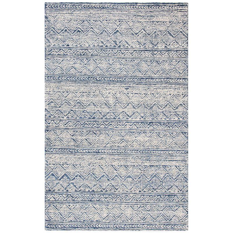 Ivory and Blue Hand-Tufted Wool Abstract Area Rug