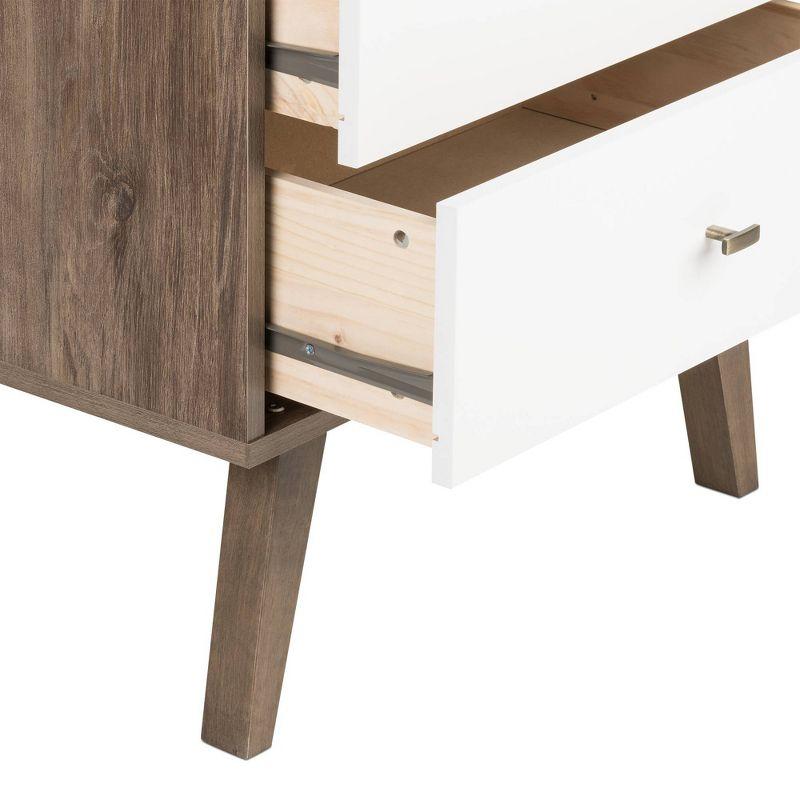 Mid-Century Modern Drifted Gray and White 2-Drawer Nightstand with Shelf