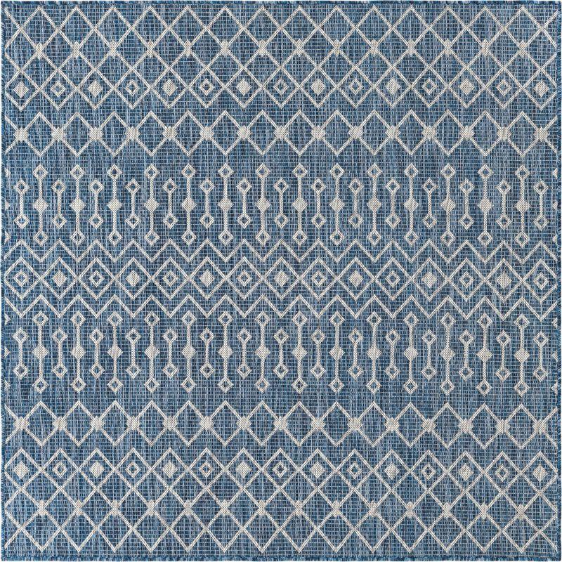 Unique Loom 5' 0 x 5' 0 Square Indoor/Outdoor Trellis Blue Area Rug