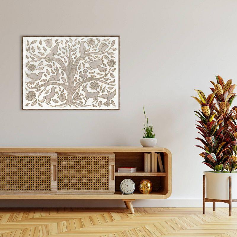 Amanti Art 42"x32" Animal Tree by Elizabeth Medley Framed Canvas Wall Art Print: Modern Decor, Earth Tones, Hand-Stretched Canvas