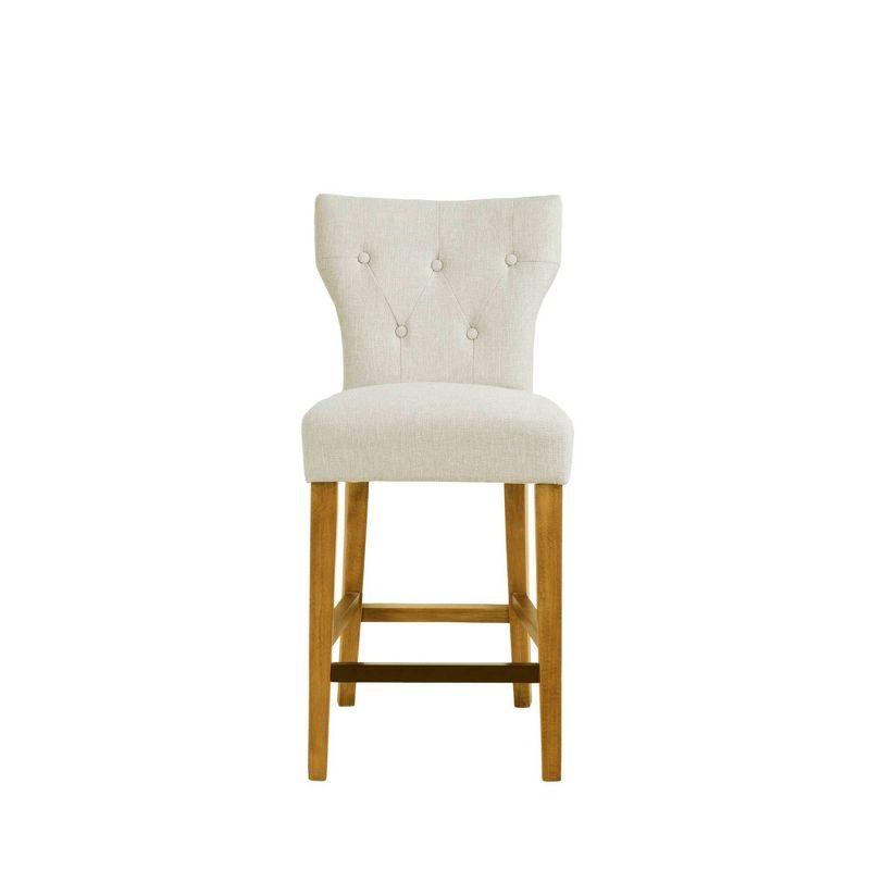 Saffron Tufted Back Counter Height Barstool Cream - Madison Park: Upholstered, Padded, Wood Legs