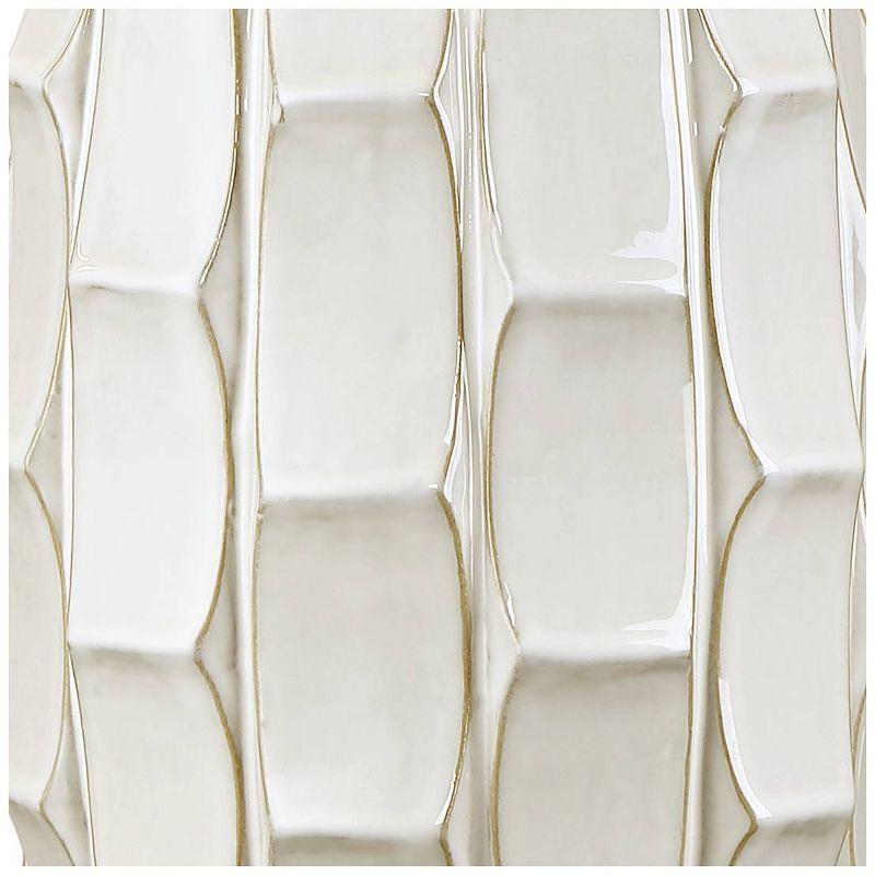 Possini Euro Design Cosgrove Modern Mid Century Table Lamp 32 3/4" Tall White Glazed Ceramic Beige Fabric Drum Shade for Bedroom Living Room Bedside