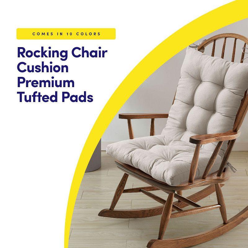 Rocking Chair Cushion 2 Piece Tufted Non Slip Set of Upper and Lower Cushions, Linen