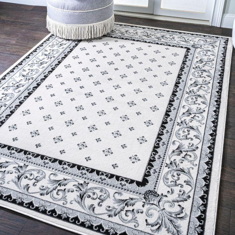 3'x5' Acanthus French Border Area Rug, Cream/Light Gray - JONATHAN Y