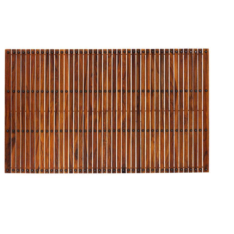 Nordic Teak 59" x 35" Extra Large Oiled Shower and Bath String Mat with Rubber Footing - Brown