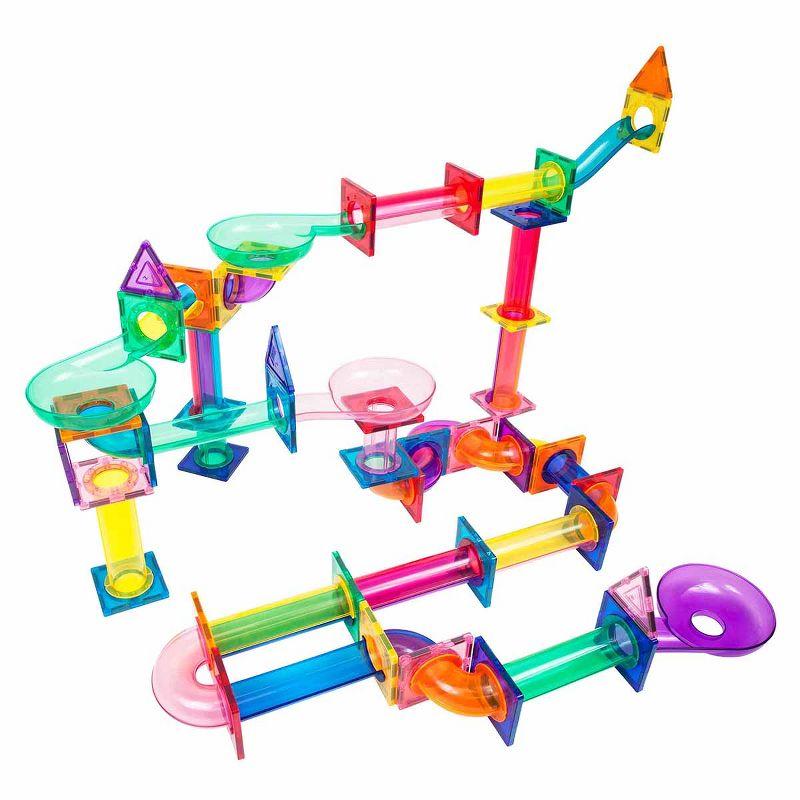 PICASSO-TILES Marble Run Race Track Set,  Magnetic Tiles, Building Blocks, STEM Toys for Kids, 120pc