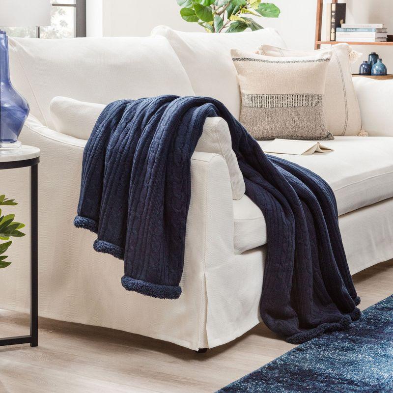 Chanasya Cable Knit Throw Blanket with Plush Faux Shearling Side