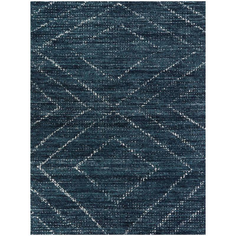 Dark Blue Geometric Synthetic 6' x 9' Reversible Rug