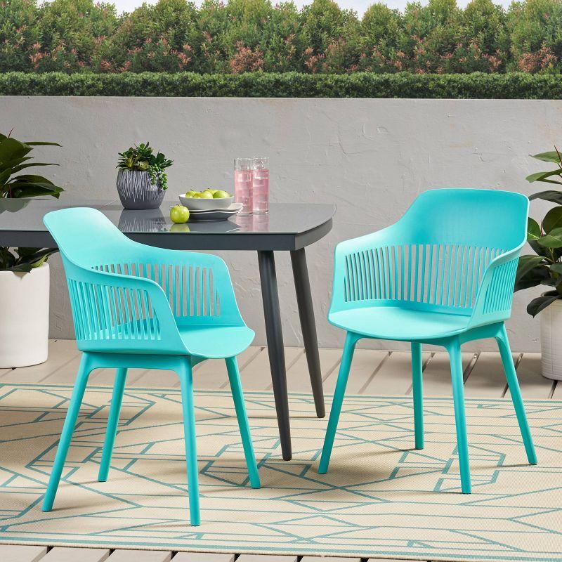 Dahlia 2pk Resin Modern Dining Chair - Teal - Christopher Knight Home: Weather-Resistant, for Outdoor Use