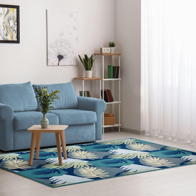 Abstract Navy and Aqua Handmade Synthetic Rug 42.5"