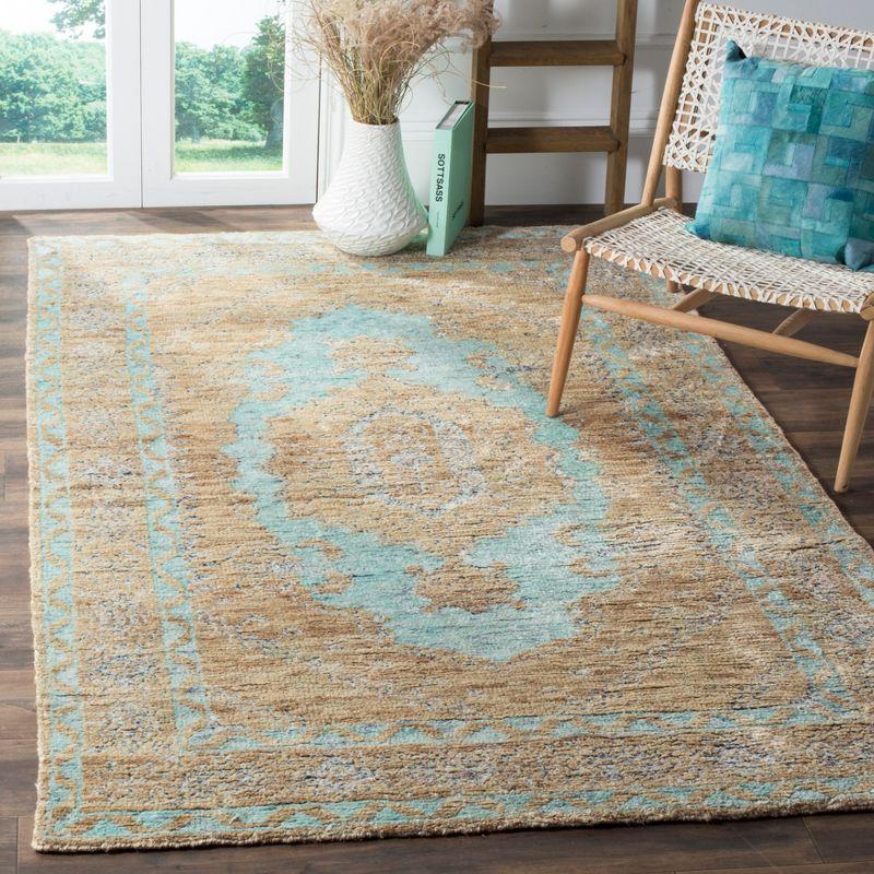 Seafoam and Beige Hand-Knotted Wool Area Rug 8' x 10'