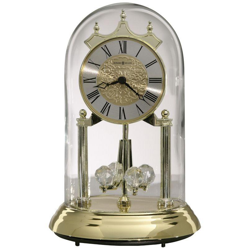 Gold Polished Brass Quartz Table Clock with Crystal Accents