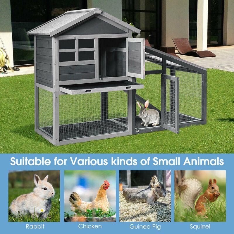 Tangkula Rabbit Hutch Indoor Outdoor Wooden Chicken Coop Bunny Hutch with Run Ventilation Door Removable Tray Ramp Sunlight Panel