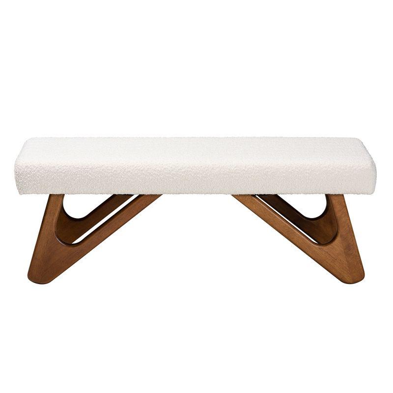 Baxton Studio Rika Japandi Cream Boucle Fabric and Walnut Brown Finished Wood Bench