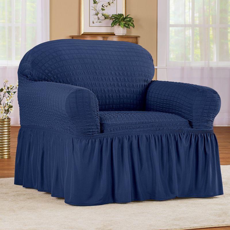 Navy Textured Stretch Wingback Recliner Slipcover