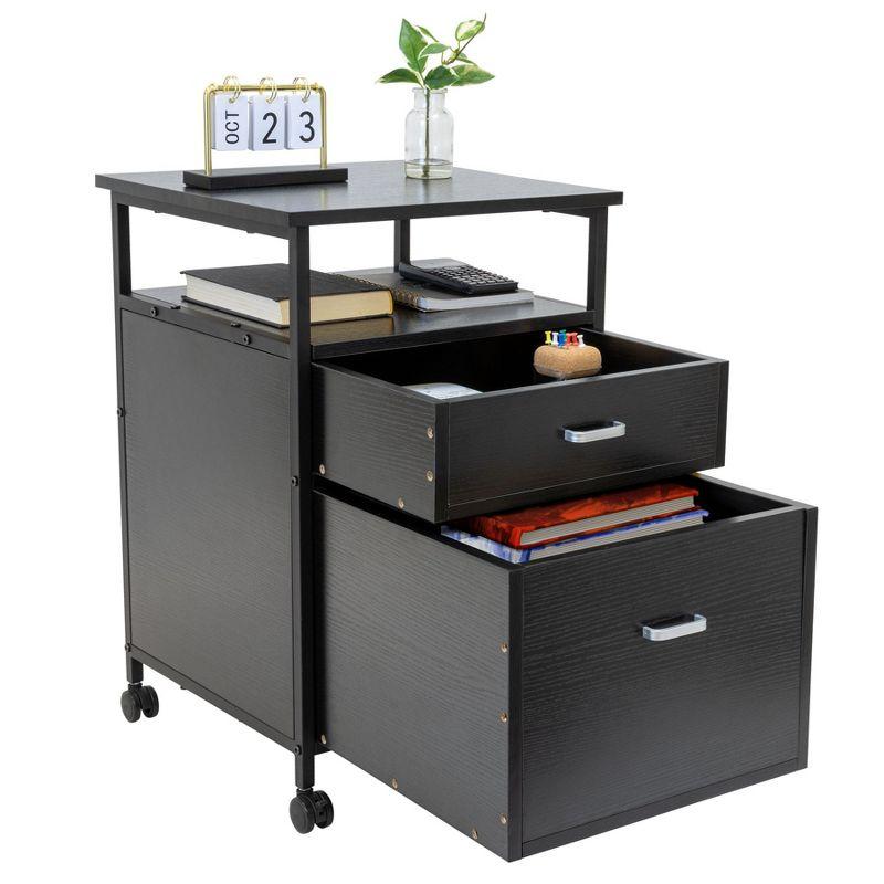 Mount-It! 2 Drawers Rolling File Cabinet, 4 Casters for Easy Mobility,  17.3" W x 16.5" D x 26.18" H, Black