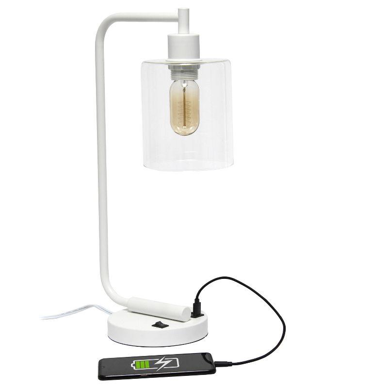 Modern Iron Desk Lamp with USB Port and Glass Shade White - Lalia Home: ETL Listed, No Assembly Required