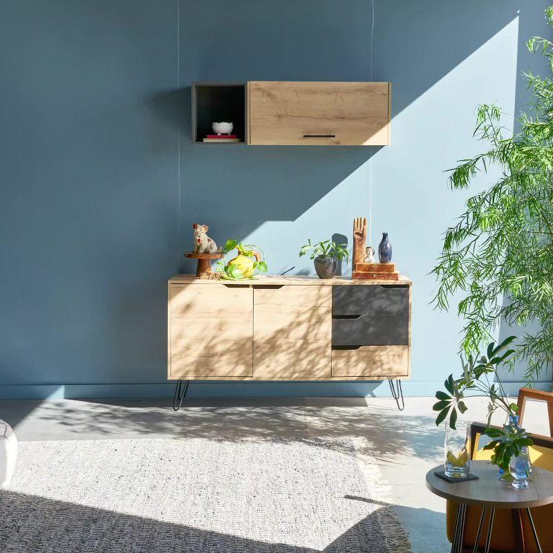 Maple and Black Dual-Tone Kitchen Island with Open Shelves