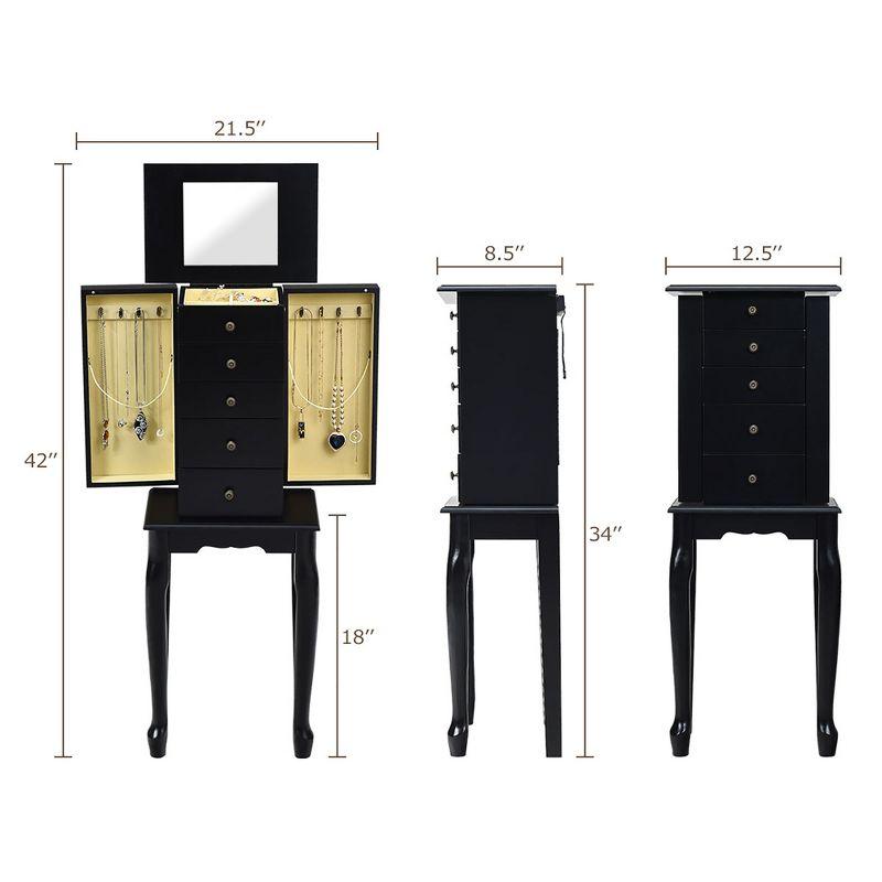 Costway Jewelry Cabinet Storage Chest Standing Organizer Mirror Black
