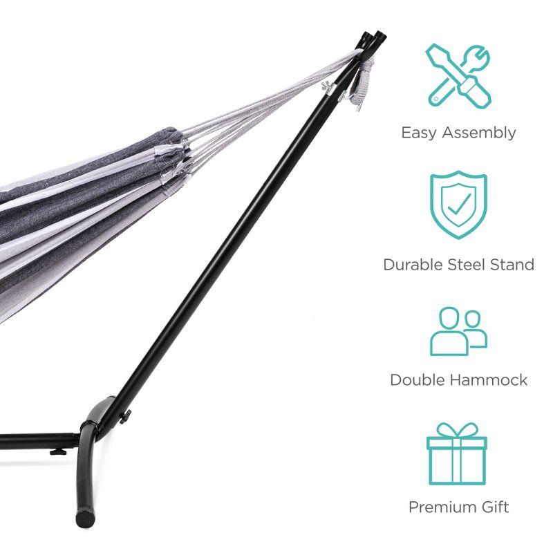 Best Choice Products 2-Person Brazilian-Style Cotton Double Hammock with Stand Set w/ Carrying Bag - Steel