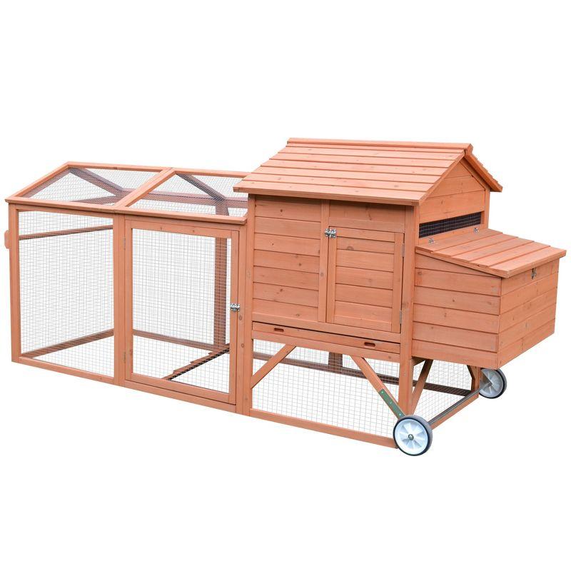 PawHut 96.5" Chicken Coop Wooden Hen House Rabbit Hutch Poultry Cage Pen Portable Backyard With Wheels Outdoor Run and Nesting Box