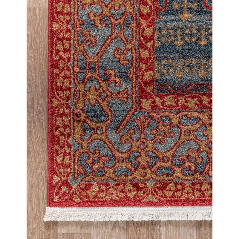 Navy Blue and Rust Red Rectangular Synthetic Area Rug