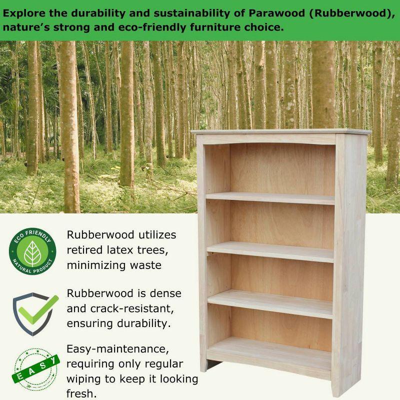 48" Shaker Bookshelf Unfinished - International Concepts: Solid Parawood, 4-Shelf Storage