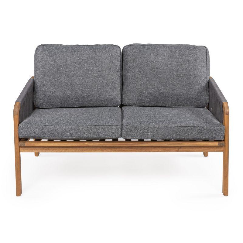 Arwen Modern Bohemian Roped Acacia Wood Outdoor Loveseat with Cushions - JONATHAN Y