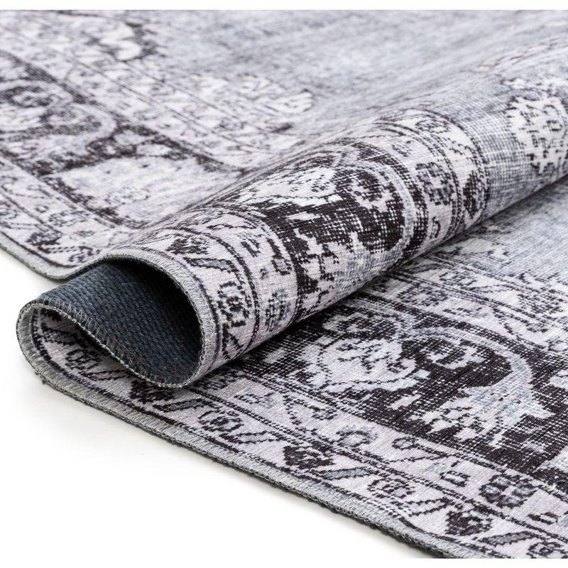 Elegant Grey Medallion Synthetic 2'1" x 7'3" Machine Washable Runner Rug