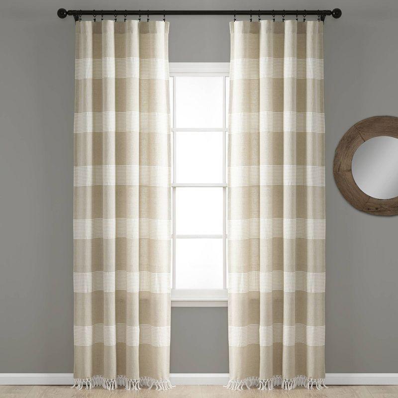 Taupe Cotton Light-Filtering Rod Pocket Panel Curtains with Tassels