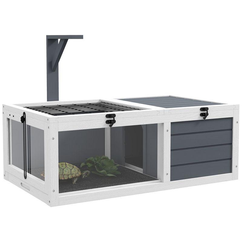 Tucker Murphy Pet™ Tortoise Habitat, Wooden Tortoise House, Indoor Outdoor Tortoise Enclosure With Lamp Holder, Pull-Out Waterproof Trays, Openable Lids, Gray