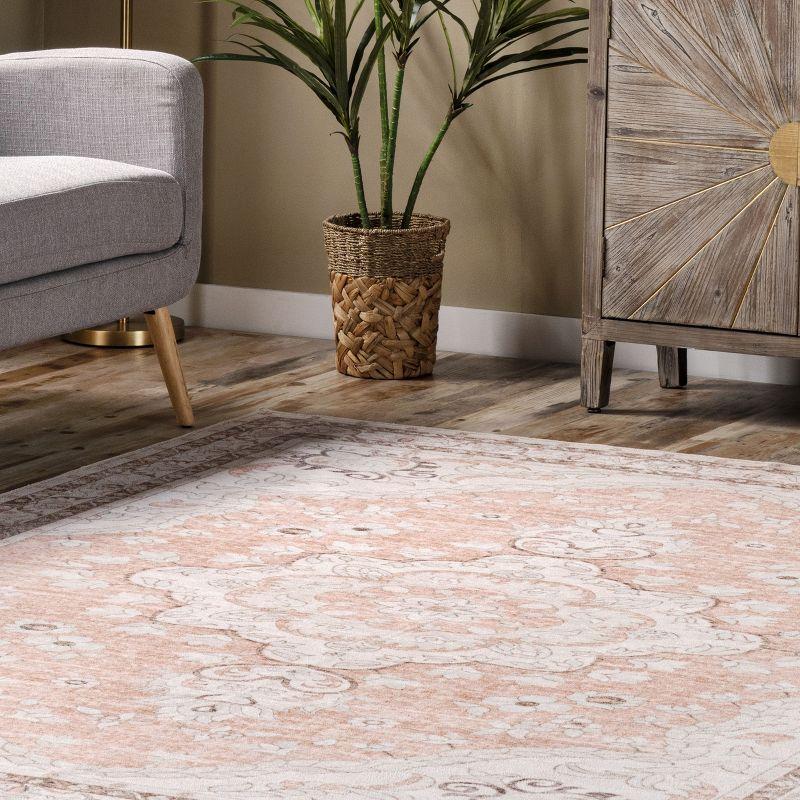 Nuloom Tracie Pet Friendly Machine Washable Floral Medallion Area Rug, 8' x 10', Peach