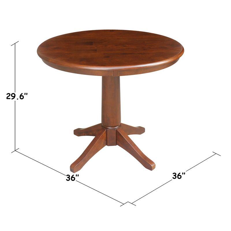 36" Oscar Round Top Pedestal Table Dining Height Espresso - International Concepts: Solid Wood, Kitchen Table