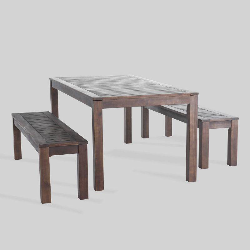 Manila 3pc Acacia Wood Picnic Set Dark Brown - Christopher Knight Home: Weather-Resistant Patio Set