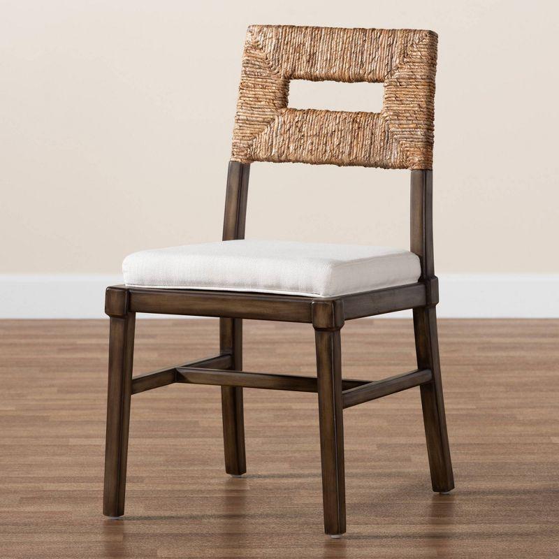 Porsha Mahogany Wood and Natural Rattan Dining Chair White/Natural Brown/Walnut Brown - Baxton Studio: Bohemian Style, No Assembly Required