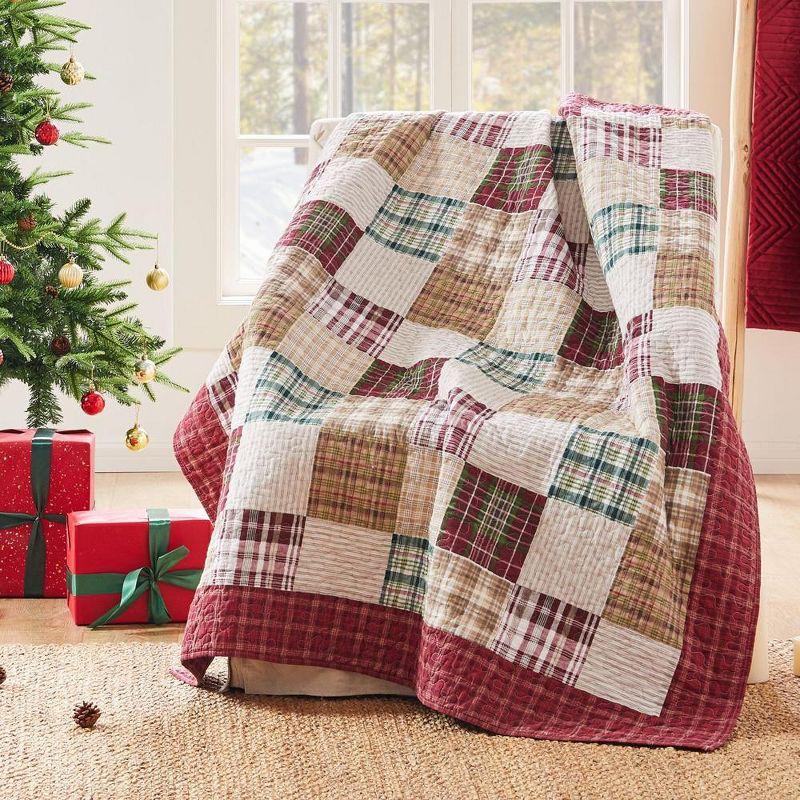 Greenland Home Fashions Oxford Plaid 100% Cotton Quilted Reversible Throw