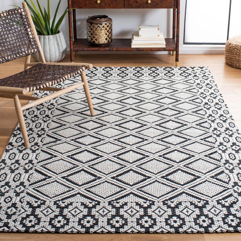 Handwoven Black and Ivory Wool Cotton Square Rug