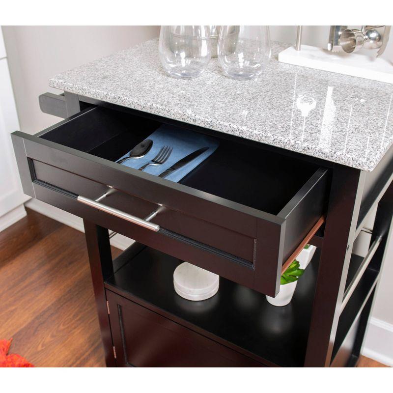 Black Granite Top Kitchen Cart with Ample Storage