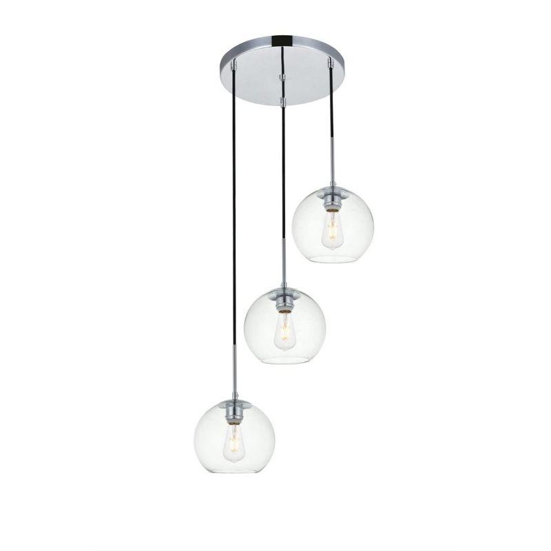 Elegant Lighting Baxter 3 Lights Chrome Pendant With Clear Glass