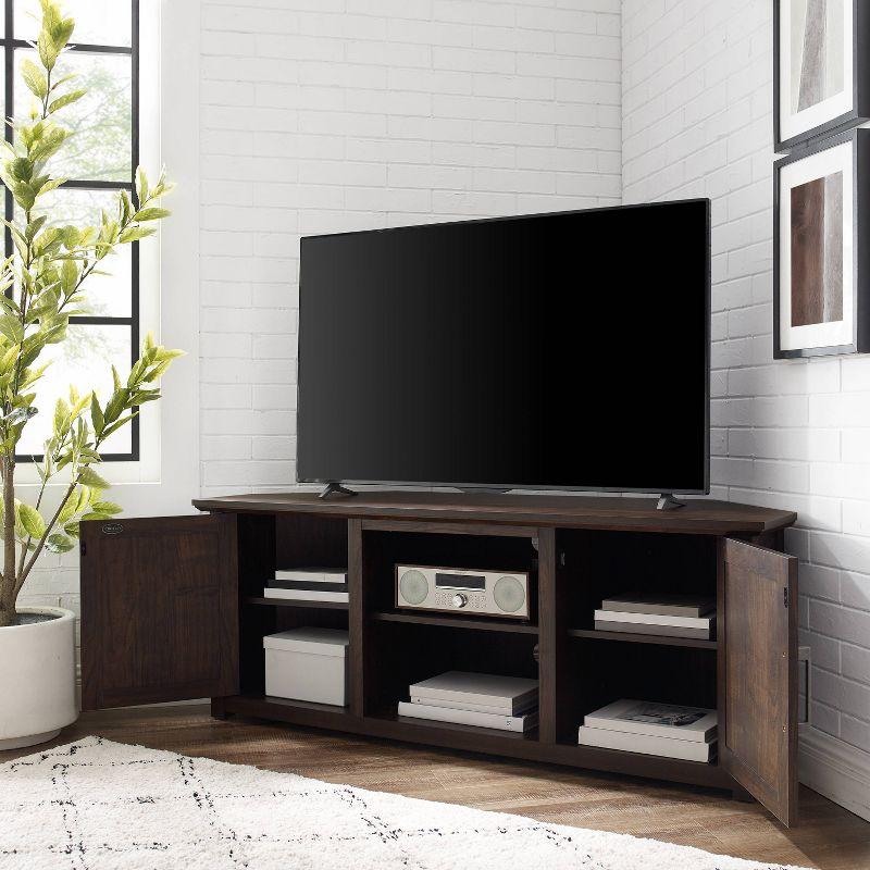 Dark Walnut 58'' Corner TV Stand with Cabinets