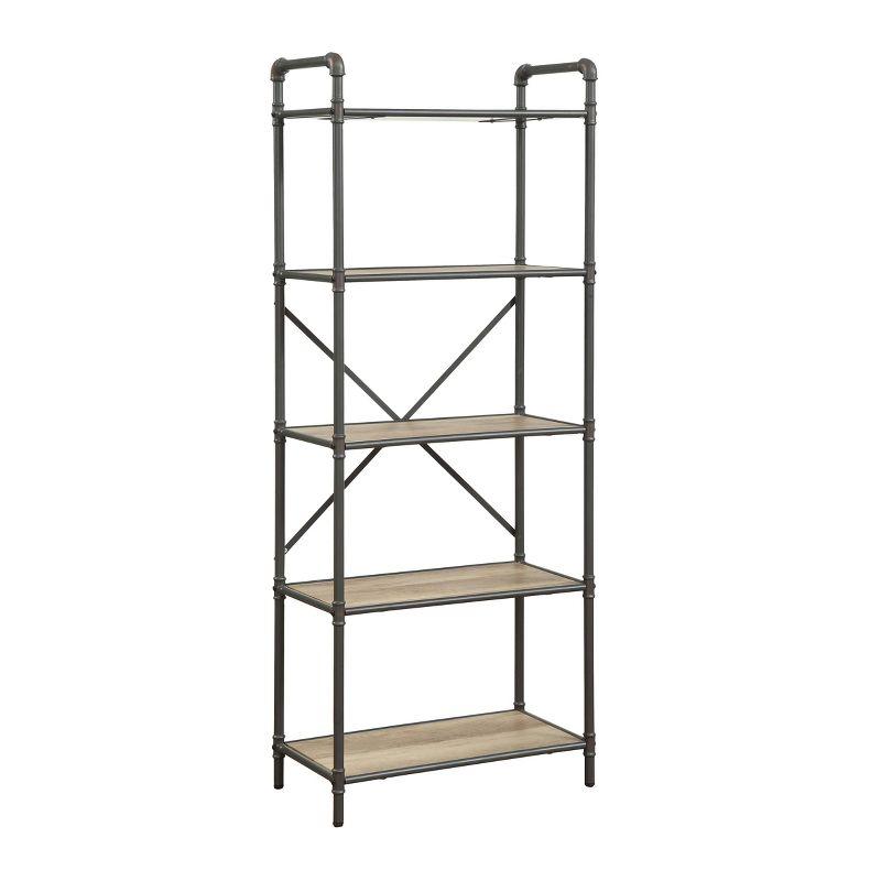 Urban Industrial 5-Tier Antique Oak & Sandy Gray Wooden Bookcase