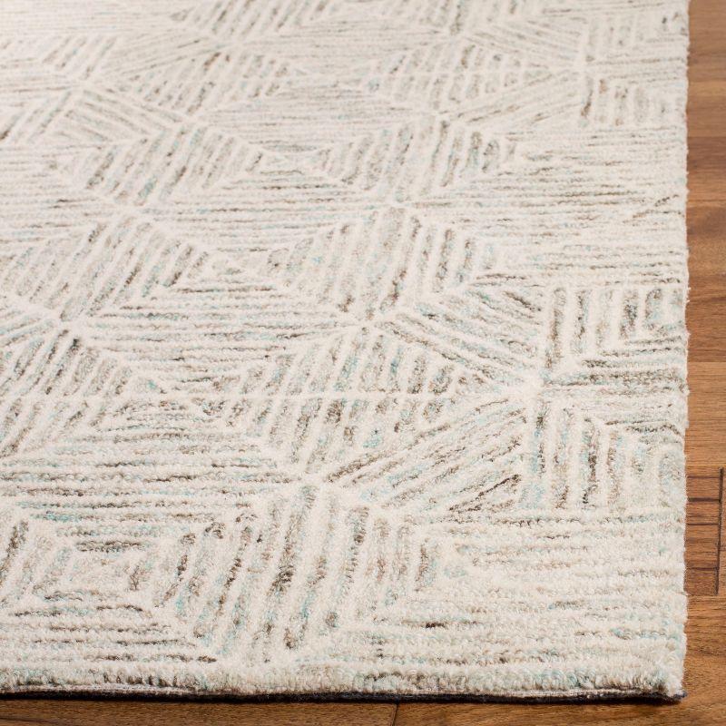 Handmade Light Blue Wool Geometric Tufted Area Rug