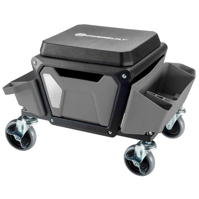 Powerbuilt Rolling Utility Seat with Side Trays and Drawer